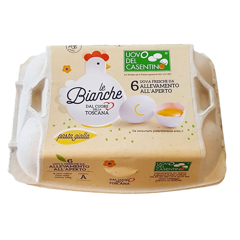 Uova bianche Toscane da allevamento all'aperto 6 pz