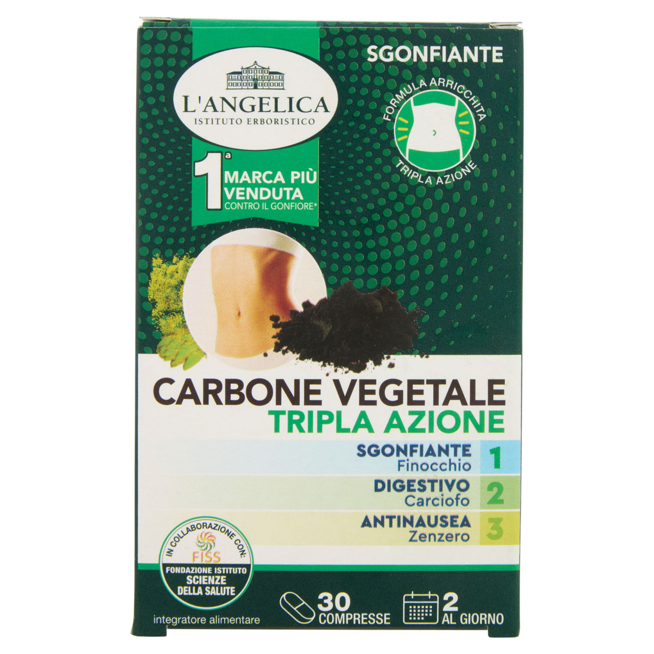 Integratore alimentare carbone vegetale tripla azione 30 compresse - Immagine 01