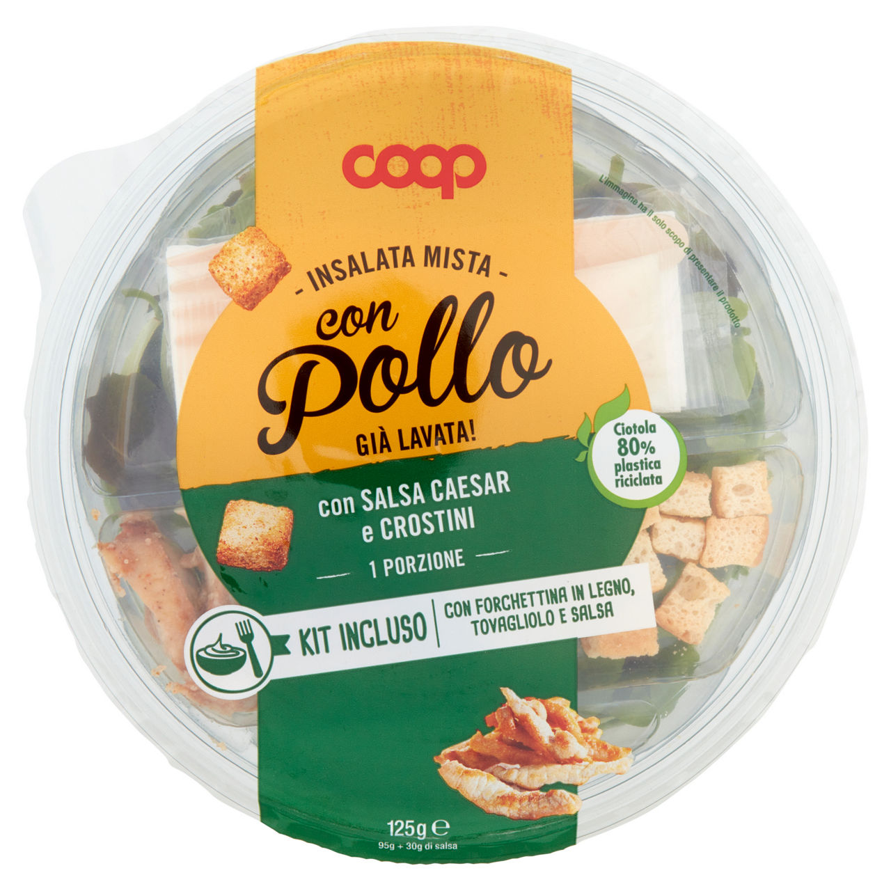 Insalata mista con pollo salsa caesar e crostini 125 gr - Immagine 01