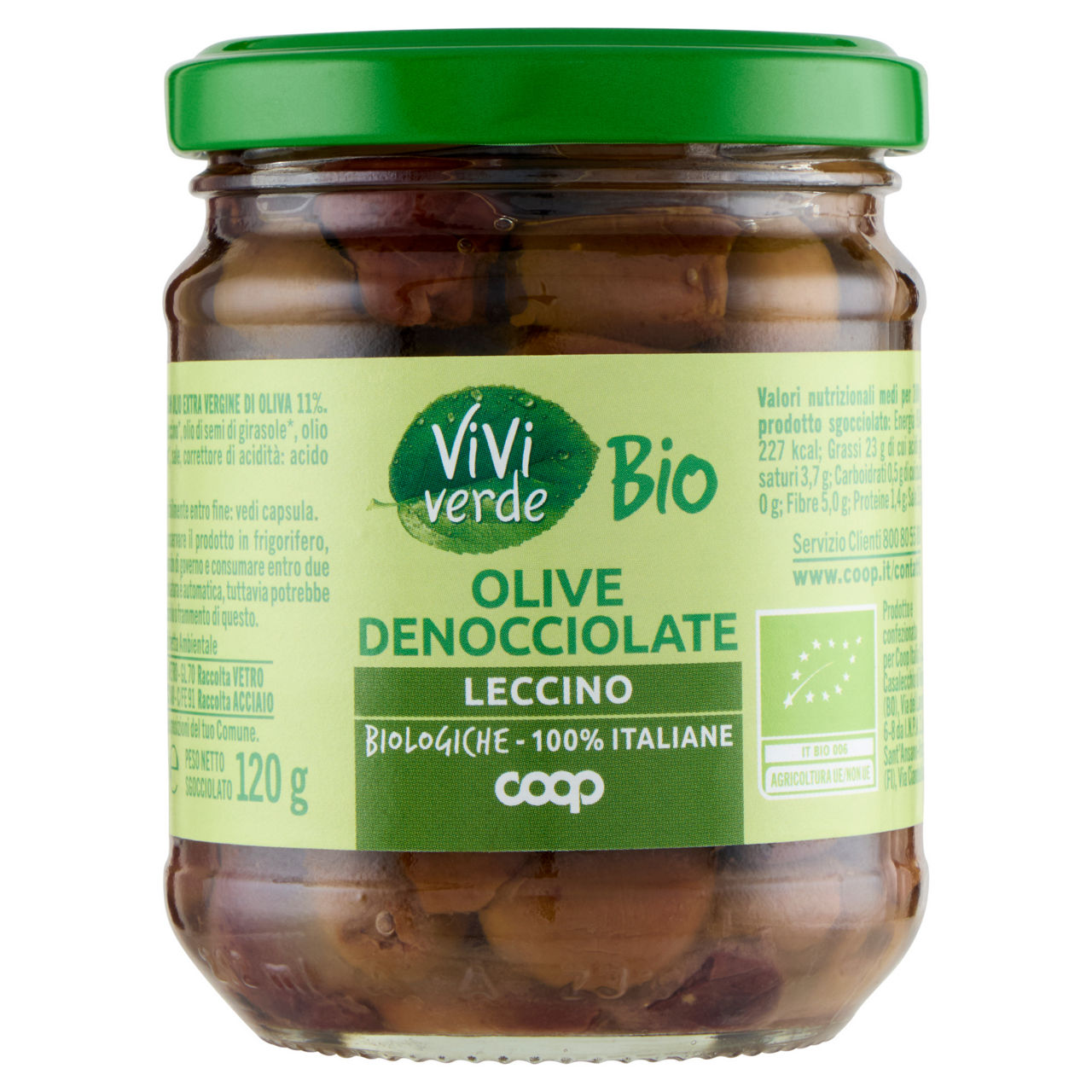 Olive leccino bio snocciolate viviverde coop g 180 sgocc g 120 - Immagine 01