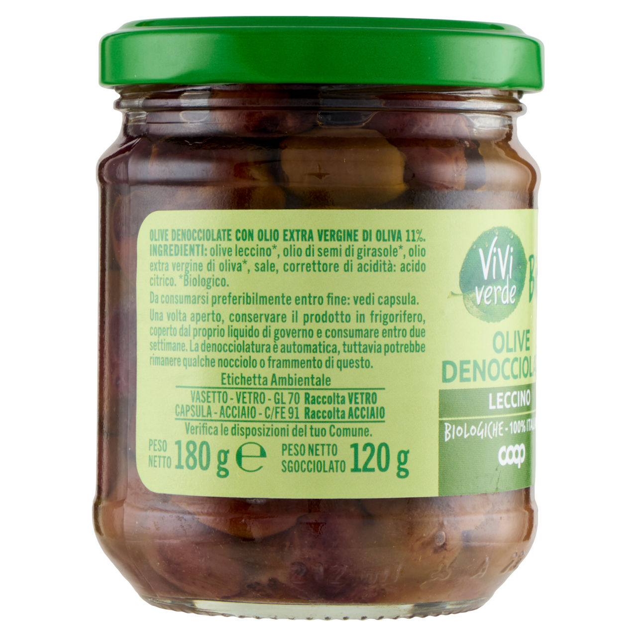 Olive leccino bio snocciolate viviverde coop g 180 sgocc g 120 - Immagine 11