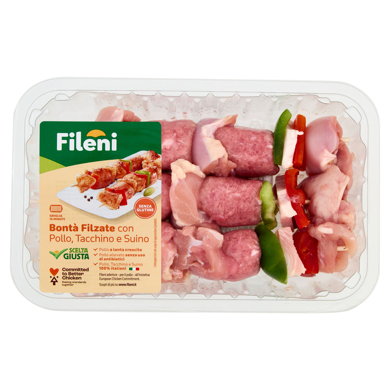 Spiedini con pollo, tacchino e suino 480 gr
