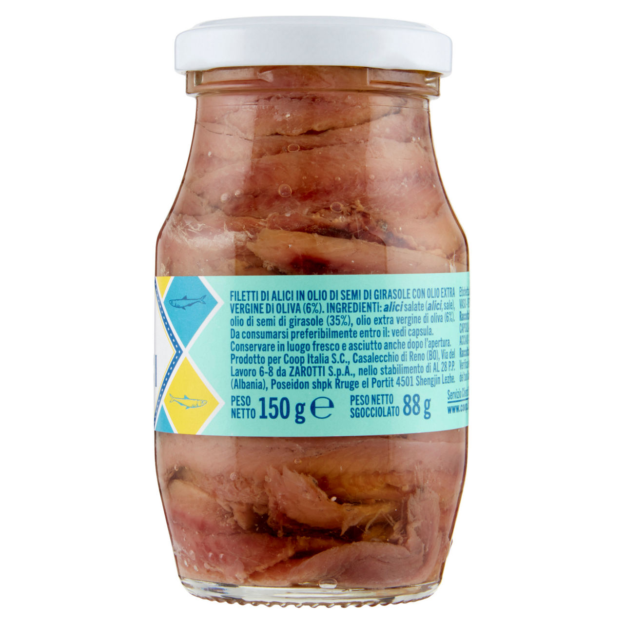 Filetti di alici coop distese olio blend evo + girasole vaso vetro g.150 - Immagine 11
