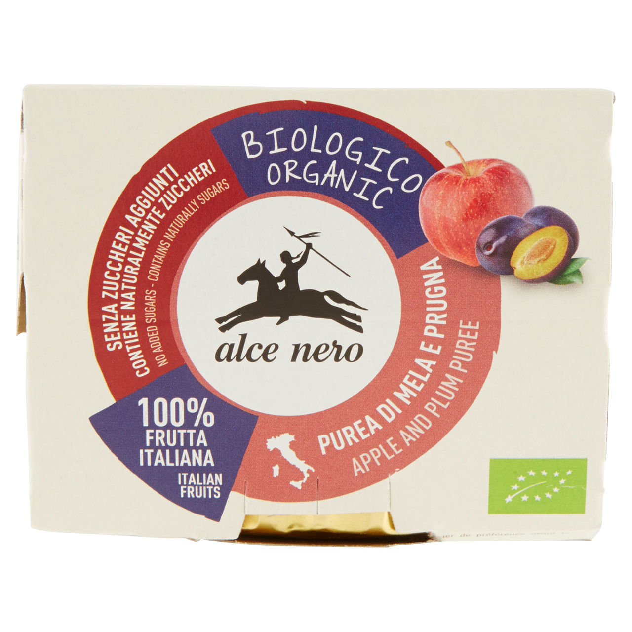 Purea di mela e prugna biologica 100% frutta  alce nero g 100x2