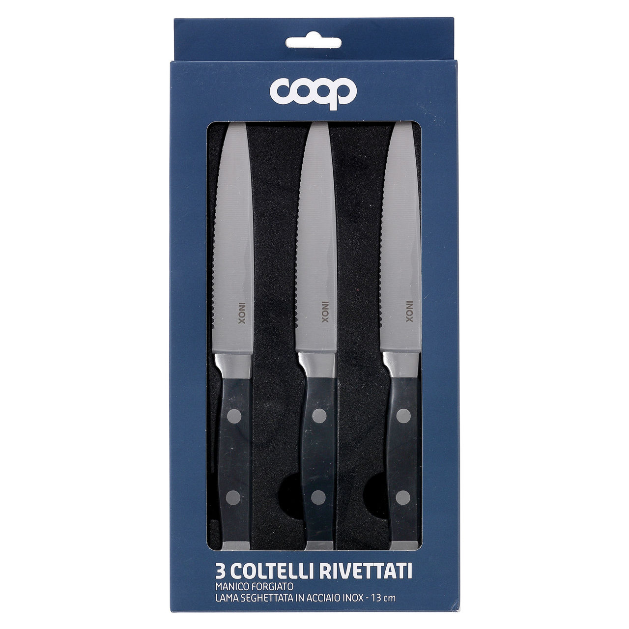 Confezione coltelli rivettati per bistecca con manico forgiato 3 pz