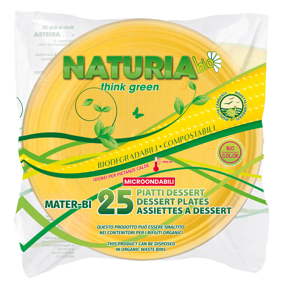 Piatti dessert biodegradabili compostabili gialli 17 cm 25 pz