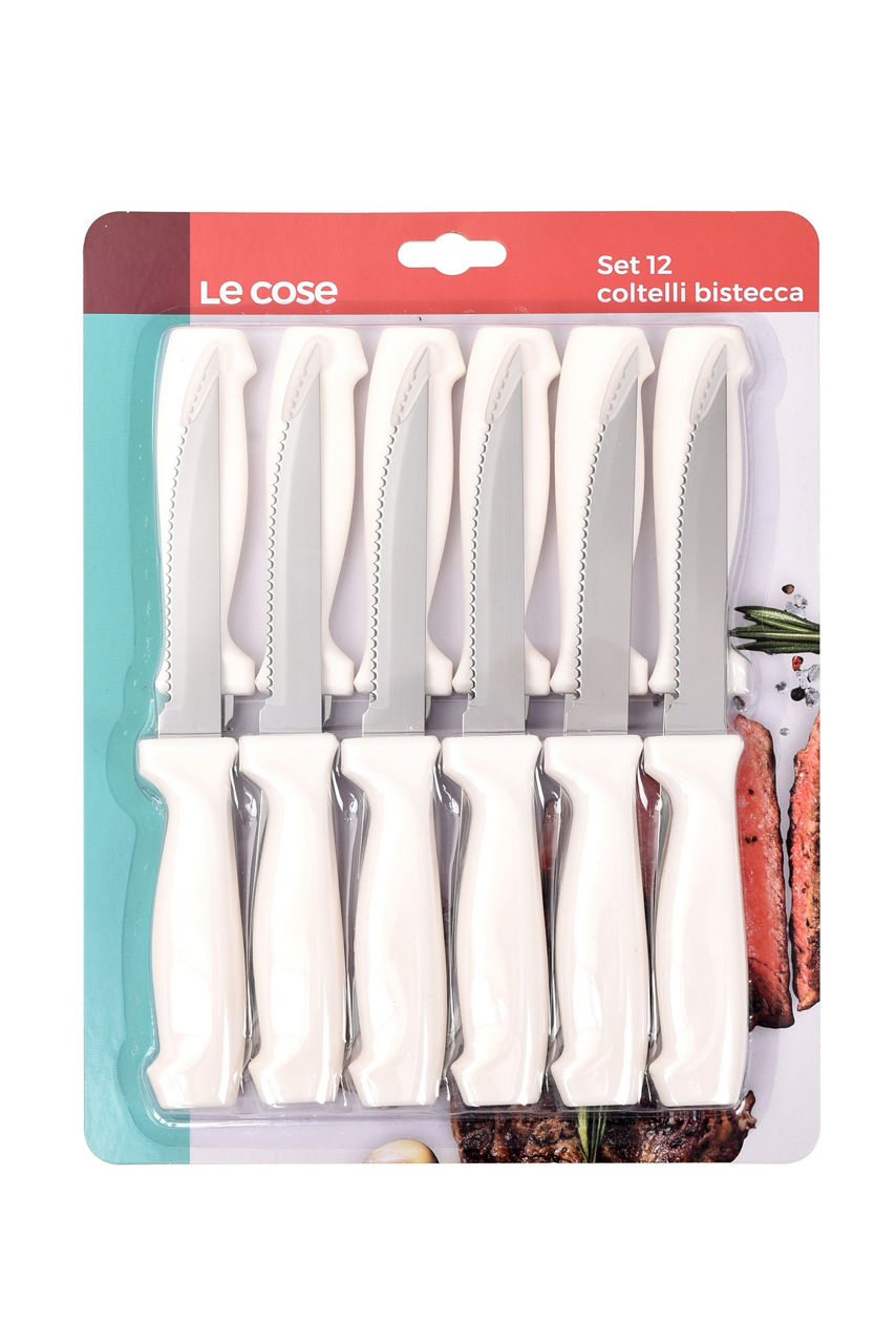 Conf. 12 coltelli bistecca manico pp colorato in display colore  bianco - Immagine 01