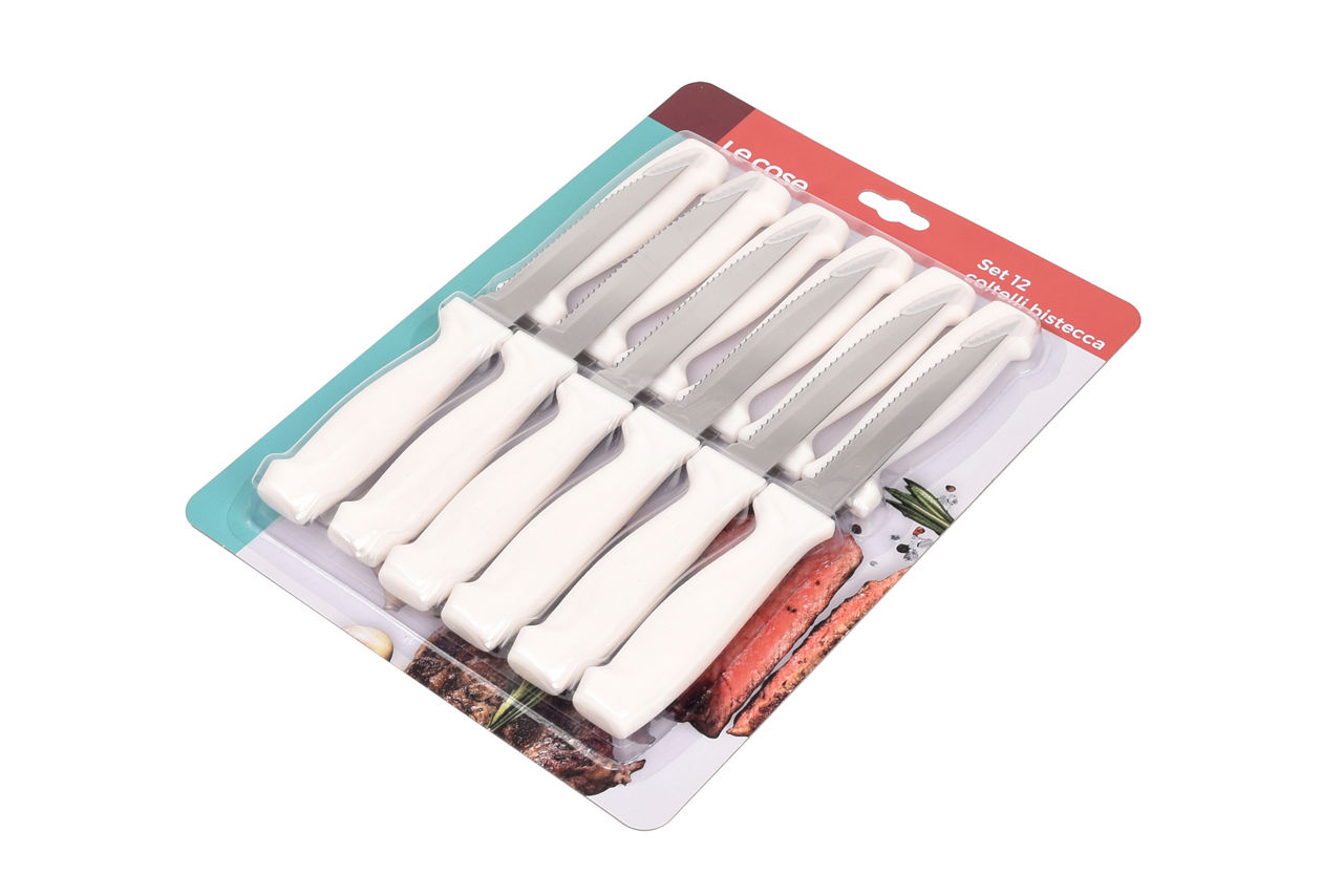 Conf. 12 coltelli bistecca manico pp colorato in display colore  bianco - Immagine 11