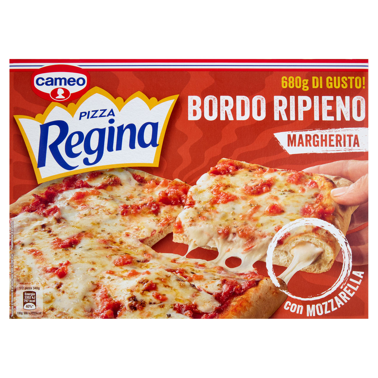Pizza margherita surgelata con bordo ripieno di mozzarella 680 gr