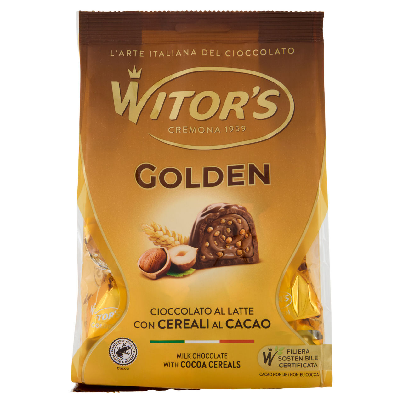 Cioccolatini al latte con cremoso ripieno alla nocciola e cereali croccanti 200 gr