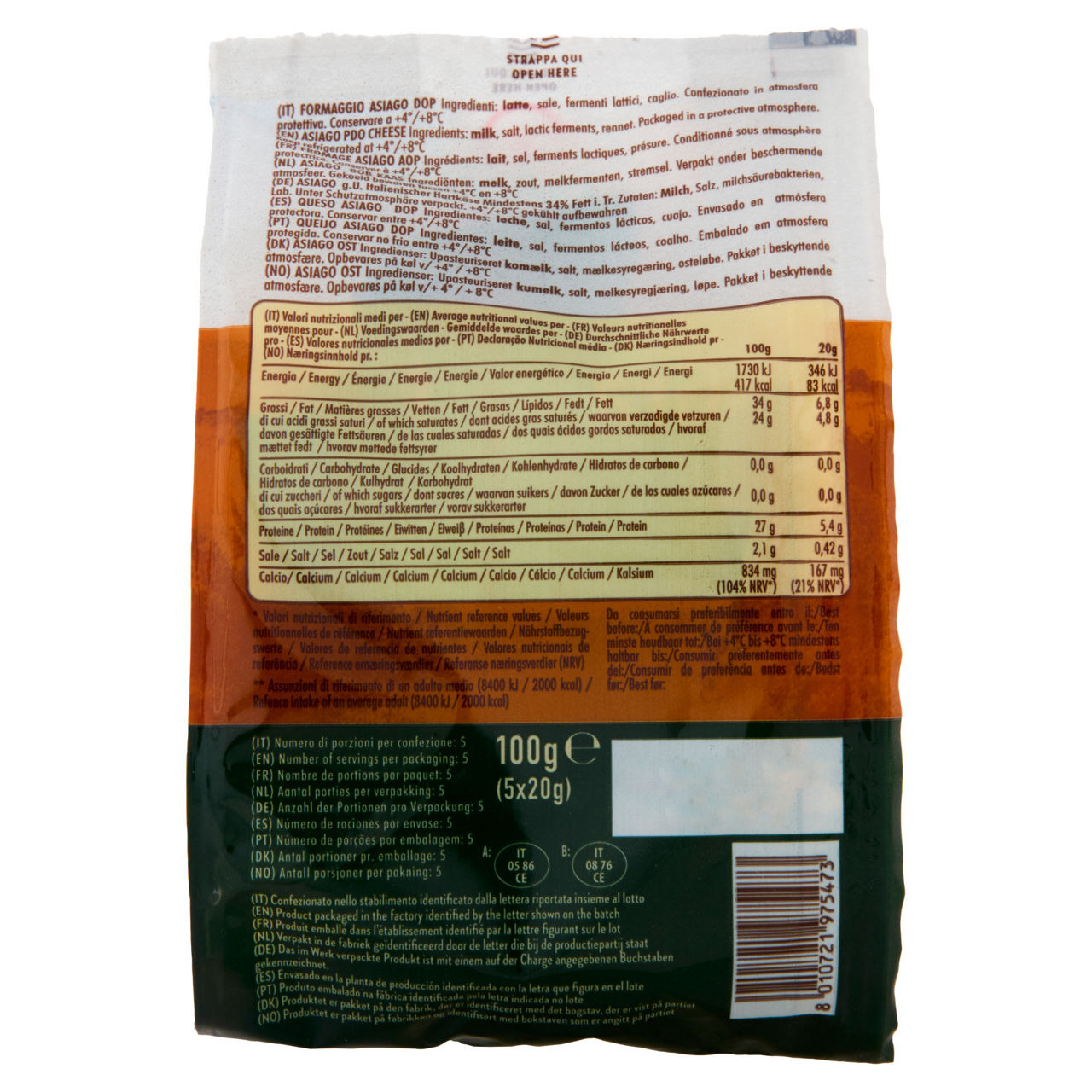 Snack Formaggio Asiago DOP stagionato oltre 3 mesi 5 pz 100 gr - Immagine 41