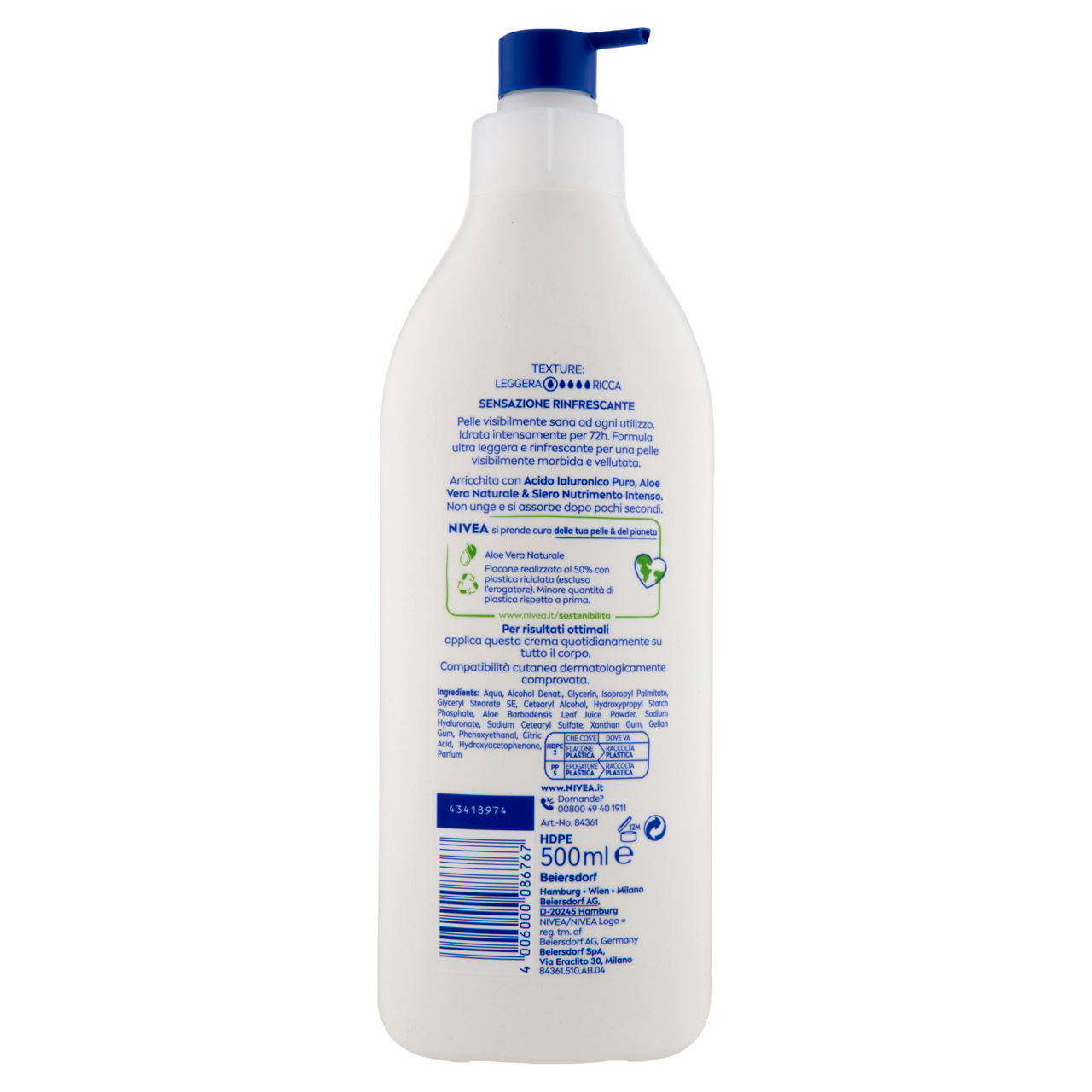Crema corpo fluida aloe idratante con pump 500 ml - Immagine 11