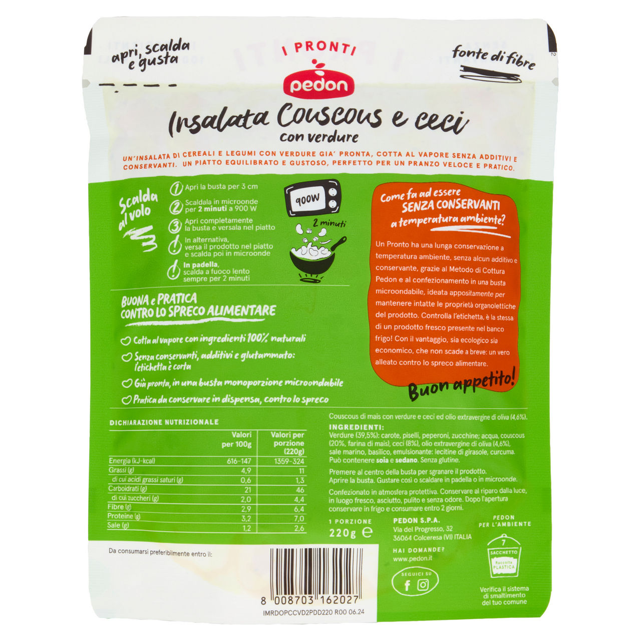 Insalata pronta di cous cous e ceci con verdure 220 gr - 5