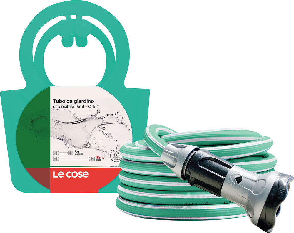 Kit tubo estensibile 15 mt diametro 1/2" + doccetta, in borsetta