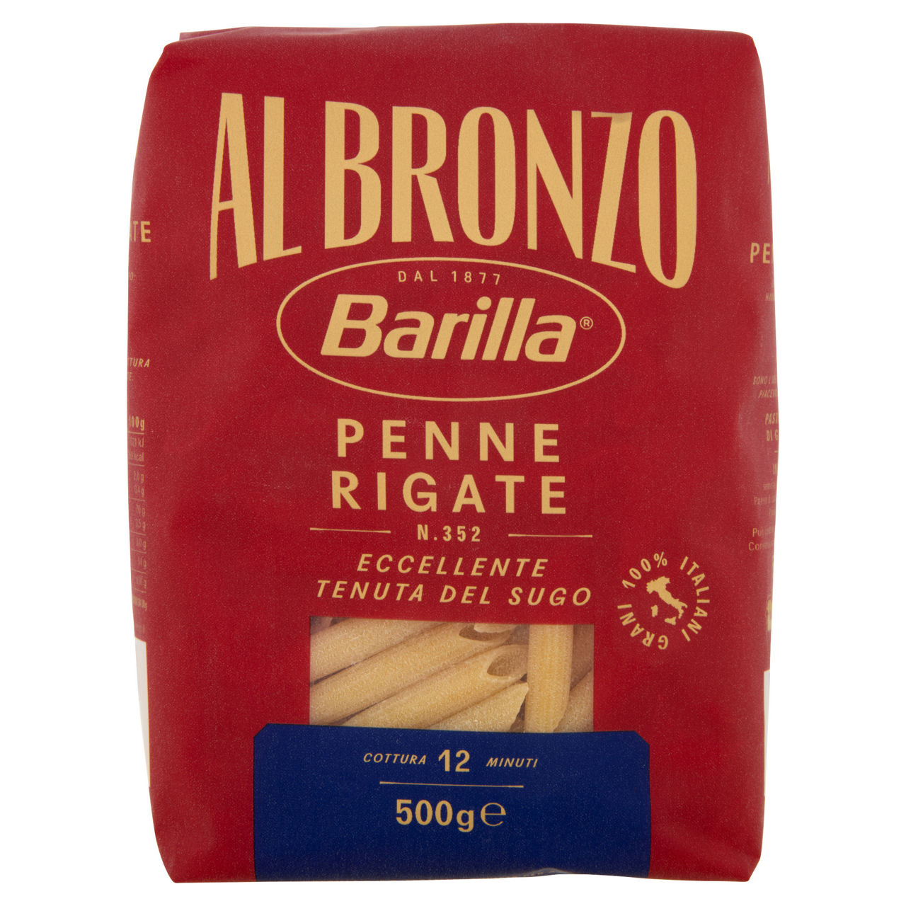Penne rigate al bronzo n. 352 pasta di semola di grano duro 500 gr