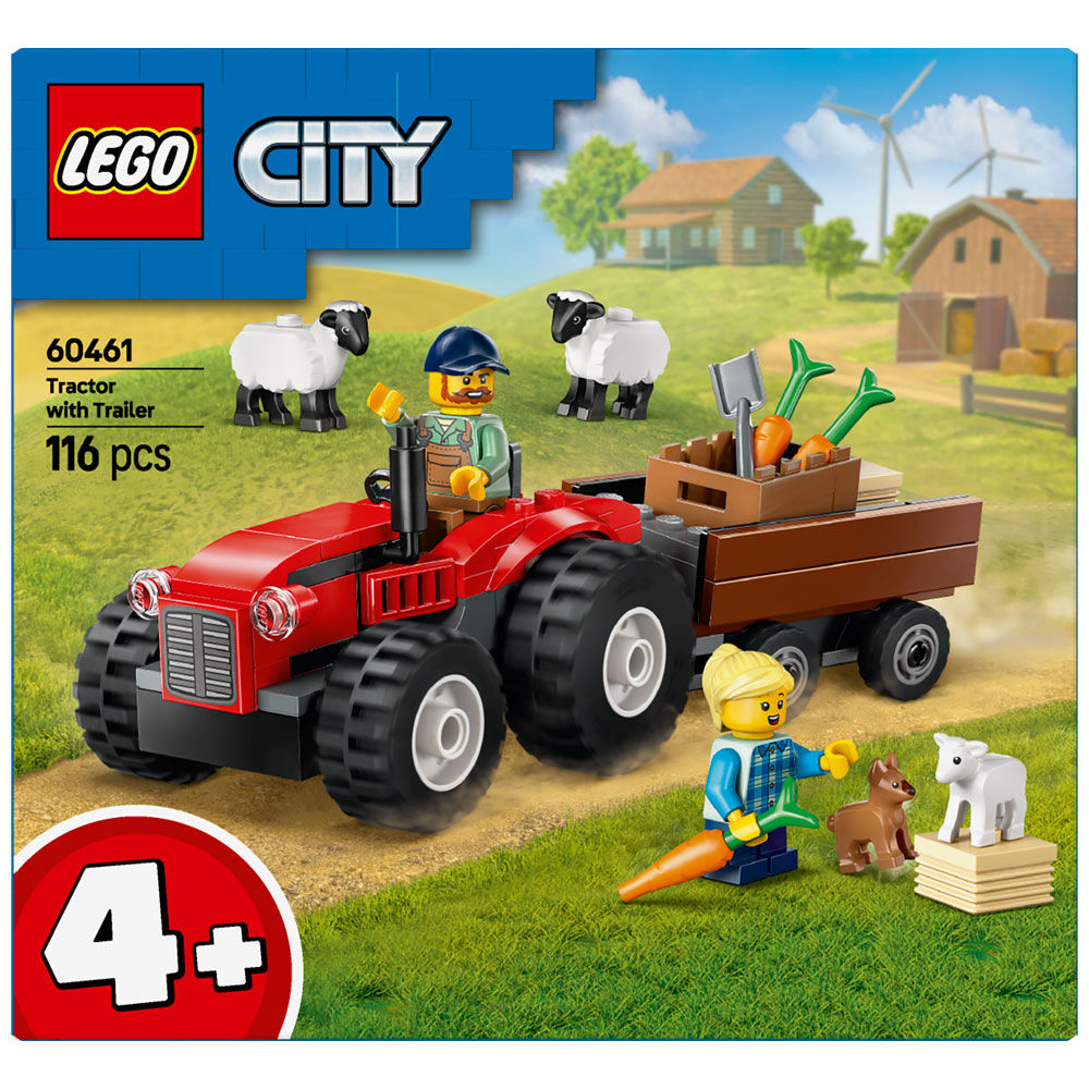 Trattore agricolo rosso con rimorchio e pecore City 60461 - Immagine 11