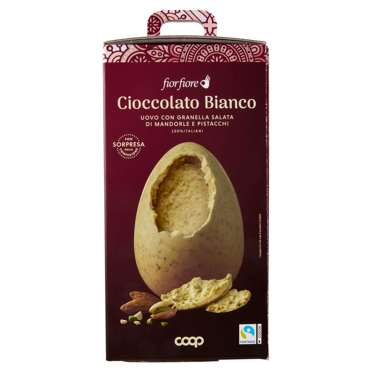 Uovo di cioccolato bianco con granella salata di manmdorle e pistacchi 320 gr