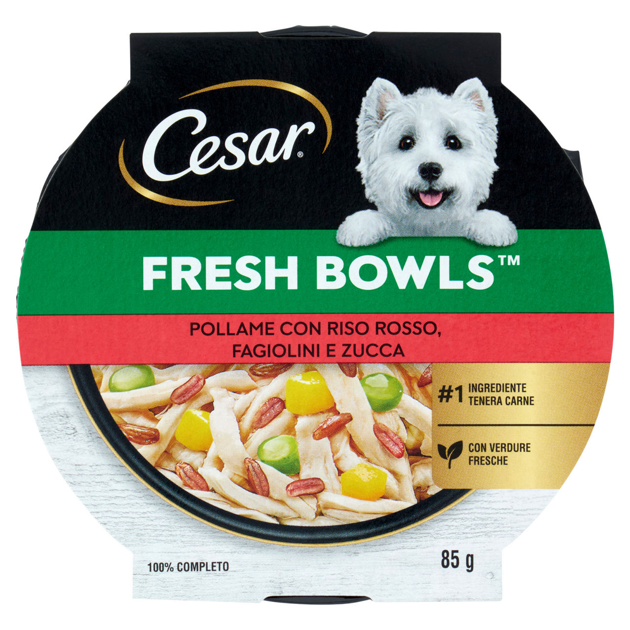 Umido per cani pollame con riso rosso fagiolini e zucca 85 gr - Immagine 01