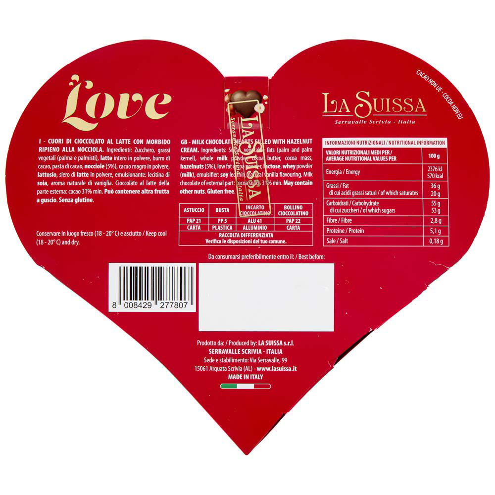 Cuori di cioccolato al latte ripieni di gianduia in confezione a cuore 100 gr - Immagine 21