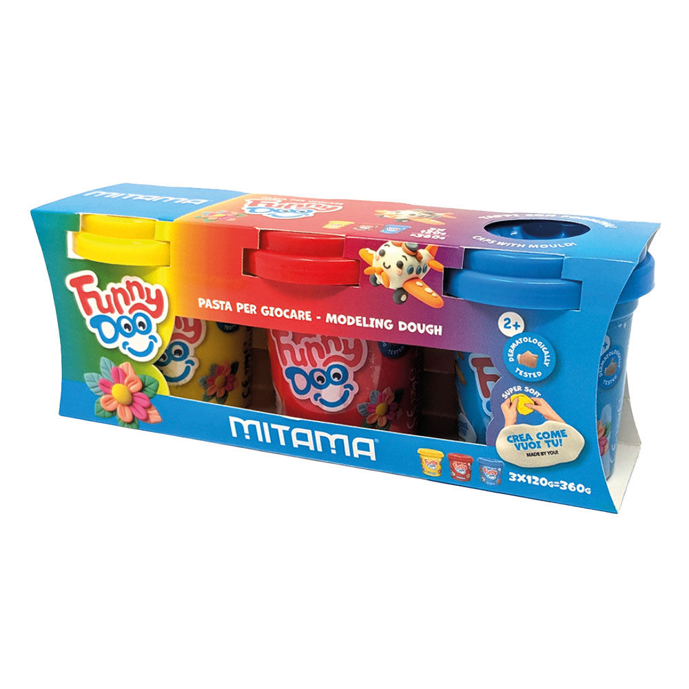 Immagine 2 di 2 del prodotto Pasta da modellare ciano, rosso e giallo in baratolo da 120 gr 3 pz