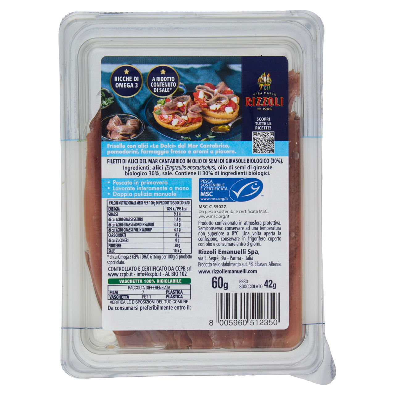 Filetti di alici del Mar Cantabrico a bassa salatura in olio bio 60 gr - Immagine 41