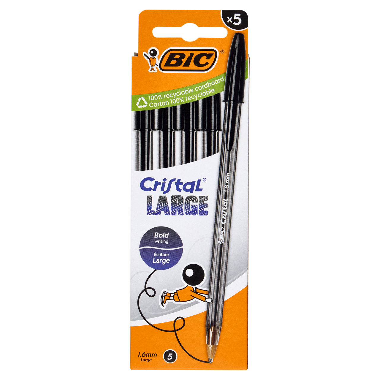 Penne a sfera Cristal Large 1.6  mm nero 6 pz