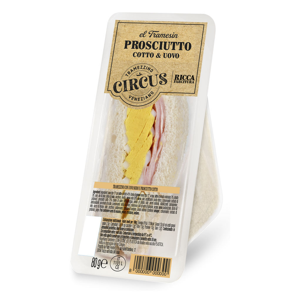 Tramezzino Veneziano prosciutto cotto e uova 80 gr