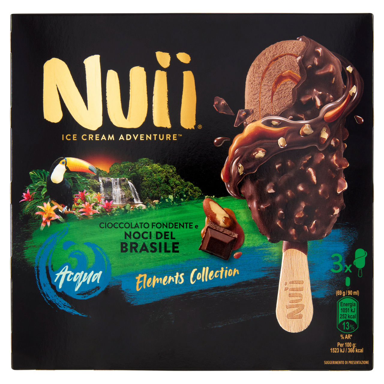 Stecco gelato al cioccolato fondente e noci del Brasile 3 pz 207 gr