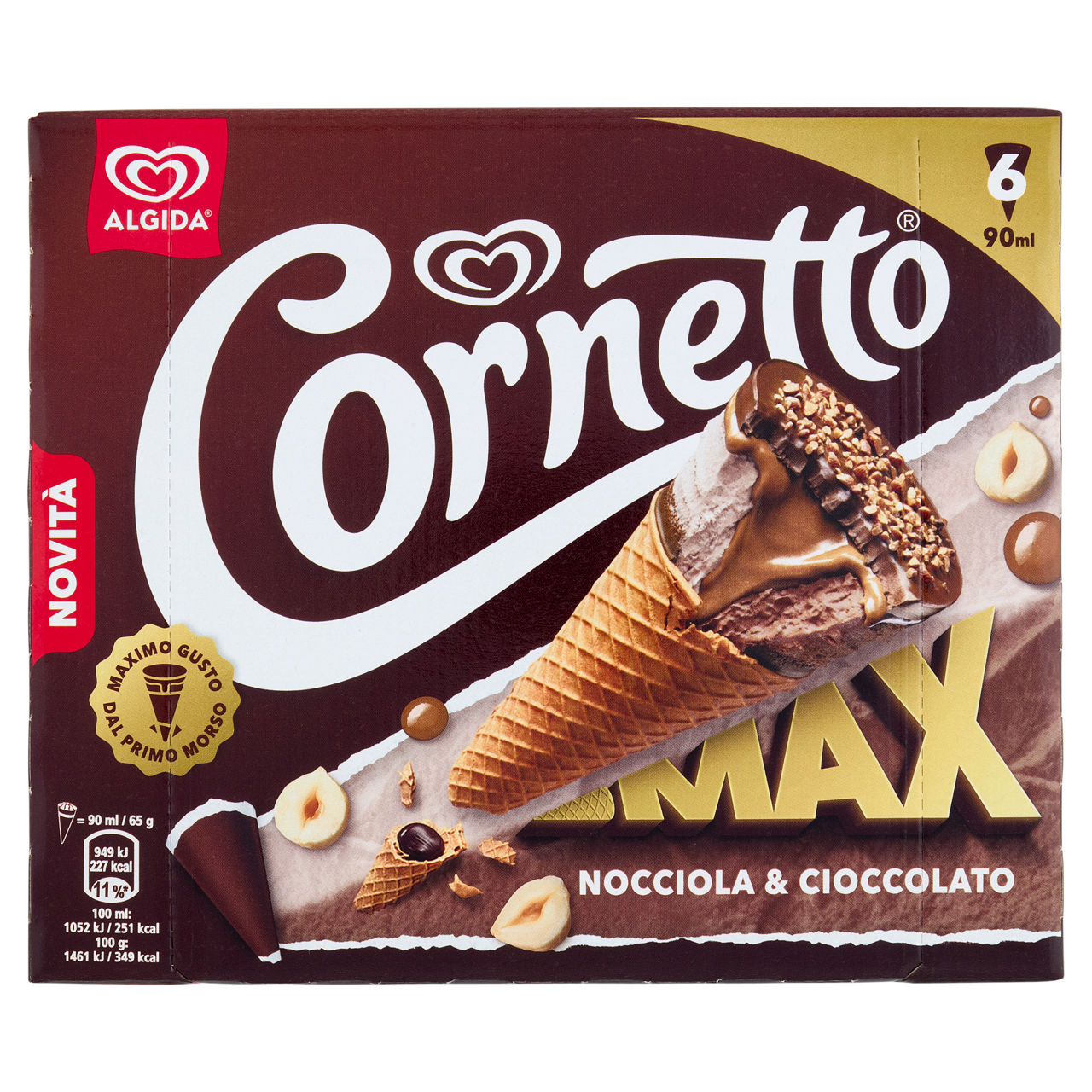 Cornetto gelato max nocciola new algida 6 pz 390 gr - Immagine 01