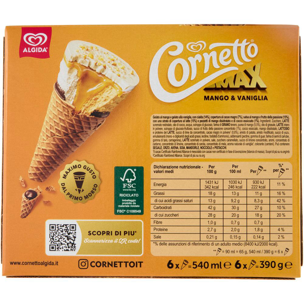 Immagine 3 di 6 del prodotto Cono gelato Max mango e vaniglia 6 pz 390 gr