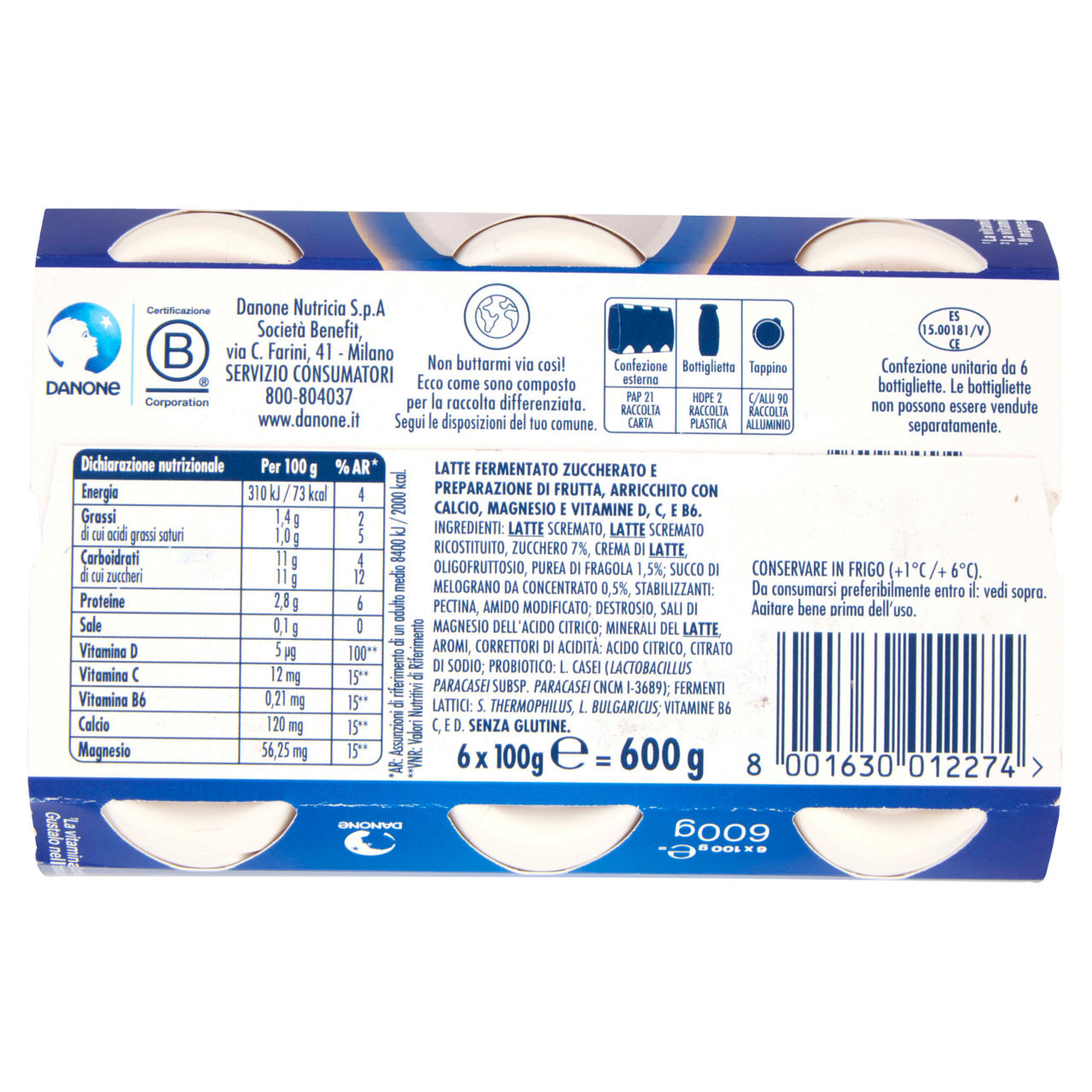 Probiotico da bere tripla azione alla fragola e melograno 6 pz 600 gr - Immagine 51