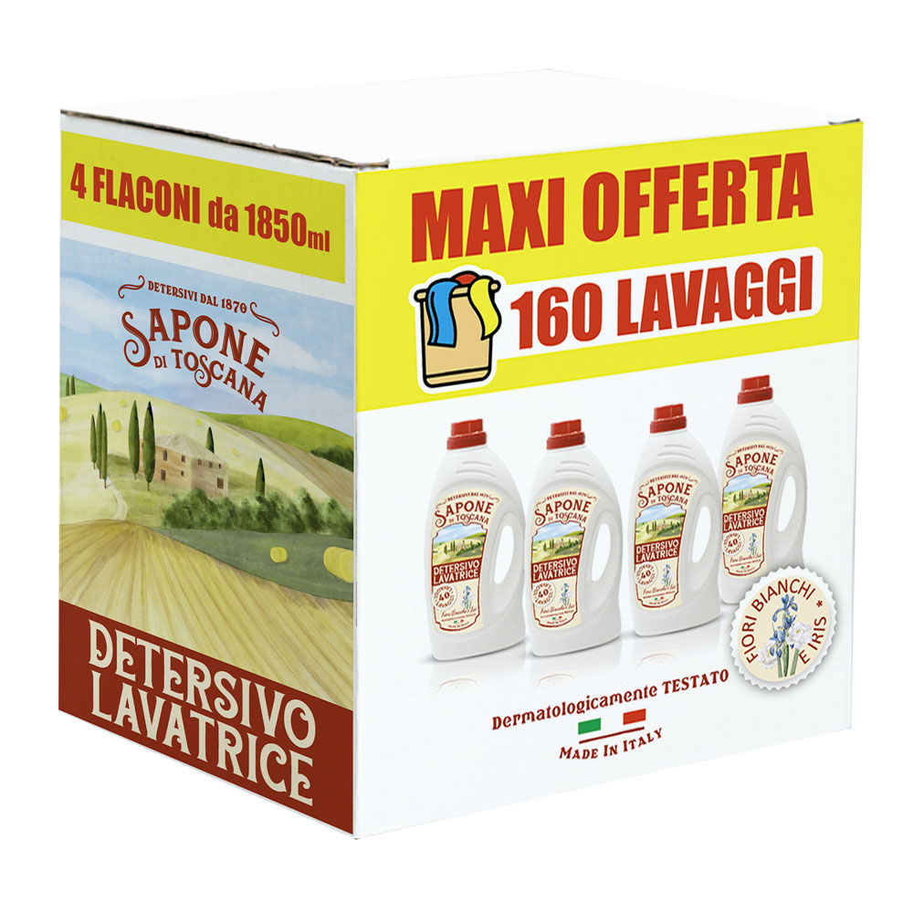 Detersivo lavatrice liquido fiori bianchi e iris 4 pz x 40 lavaggi - Immagine 01