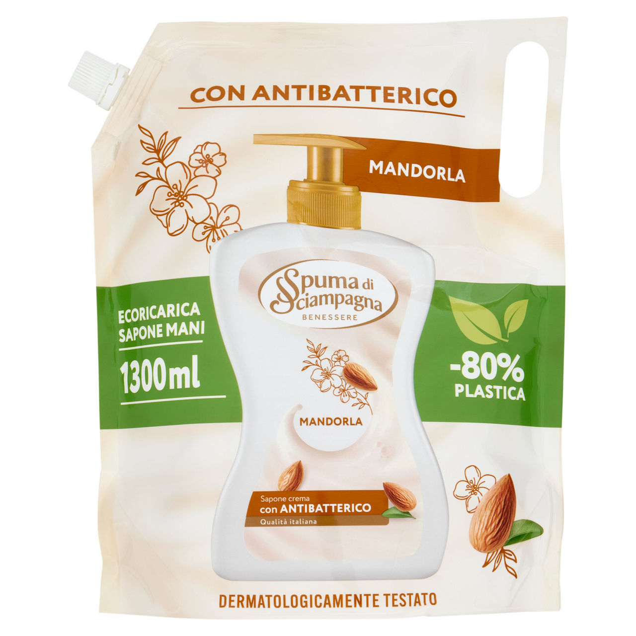 Sapone per le mani con antibatterico mandorla ecoricarica 1,3 lt