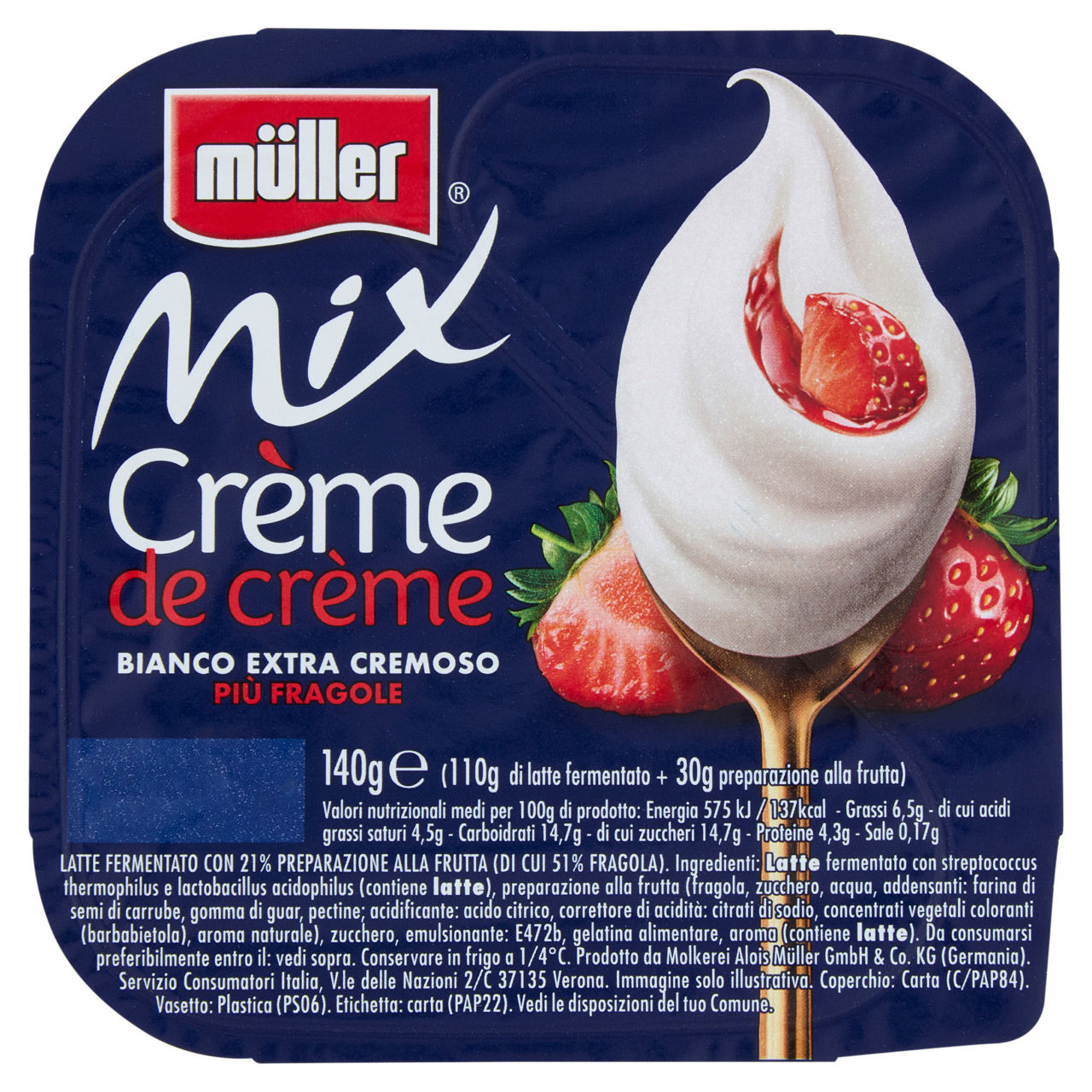 Yogurt bianco extra cremoso più fragole 140 gr