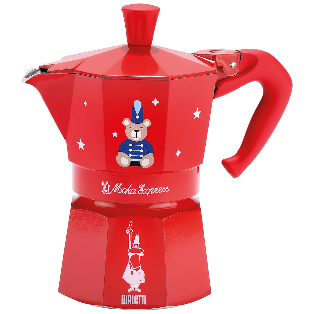Caffettiera Moka Express rossa con orsetto 3 tazze