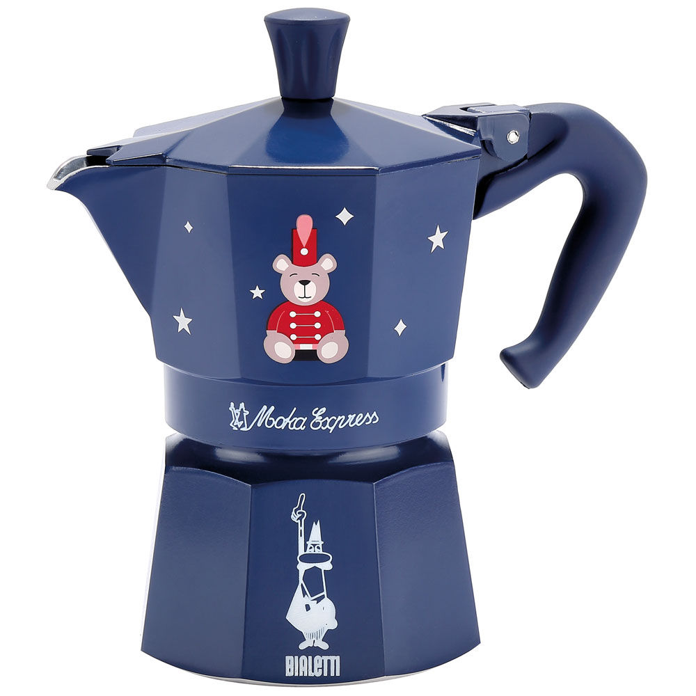 Caffettiera Moka Express blu con orsetto 3 tazze