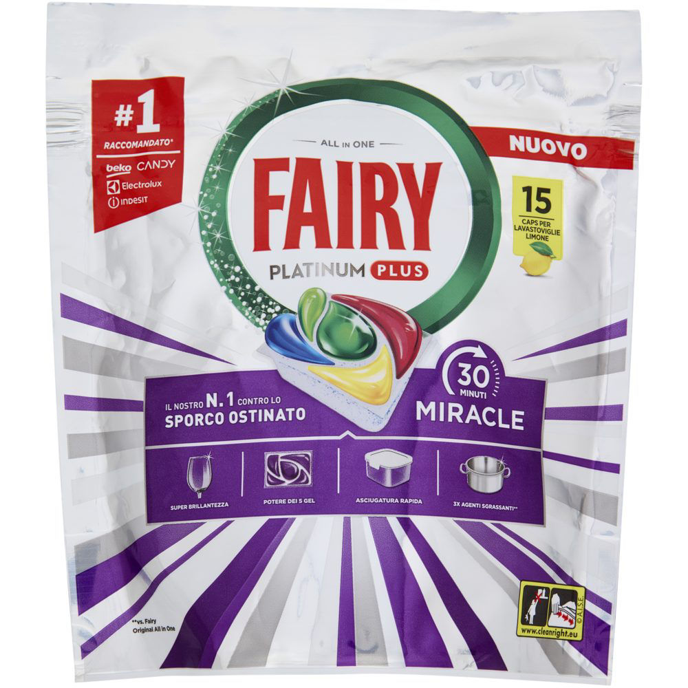 Detersivo lavastoviglie in caps Platinum Plus Miracle 15 lavaggi