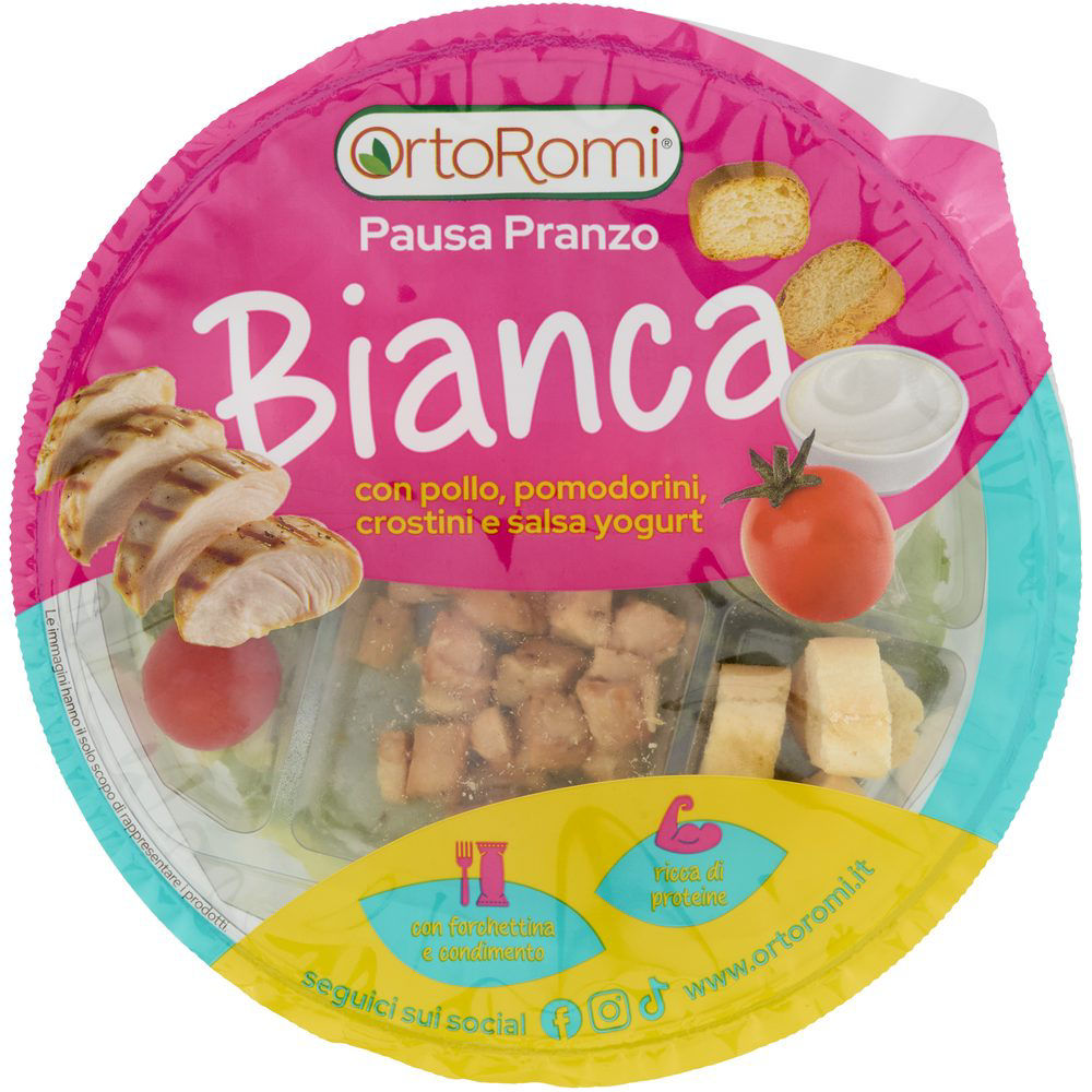 Insalata Bianca con pollo pomodorini crostini e salsa yogurt 140 gr