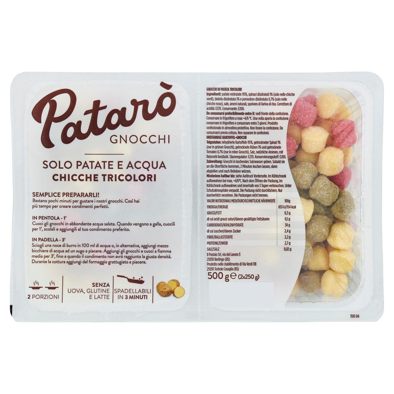 Gnocchetti freschi tricolori di patate e acqua 2 pz da 250 gr - Immagine 01