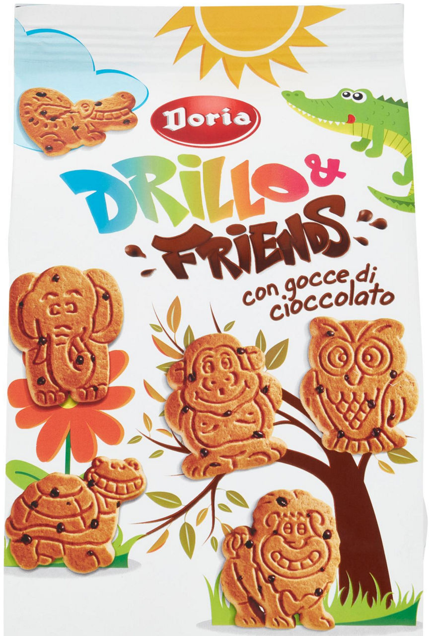 Biscotti drillo & friends con gocce di cioccolato doria sacchetto gr 350