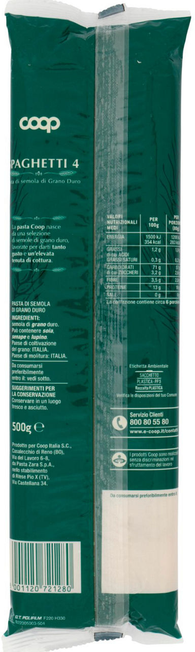 SPAGHETTI PASTA SEMOLA N.4 CON GRANO ITALIANO 500 g - Immagine 51