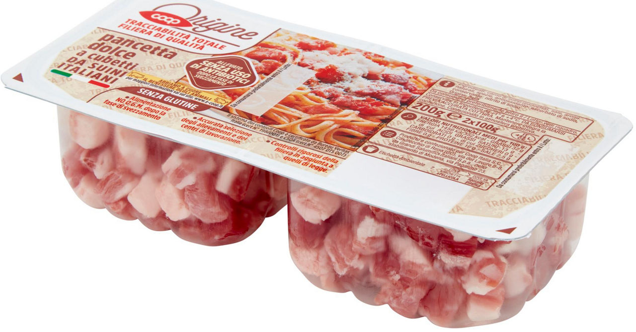 PANCETTA DOLCE CUBETTI SUINI ALL.S/ANTIB. DOPO SVEZZ ORIGINE COOP PZ2 VH G 200 - 13