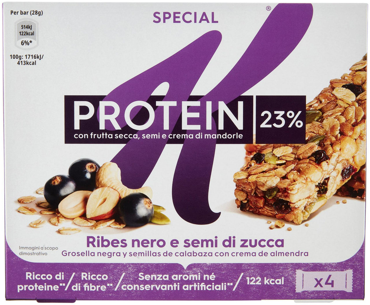 BARRETTE SPECIAL K PROTEIN RIBES NERO & SEMI DI ZUCCA KELLOGG G 112 - Immagine 11