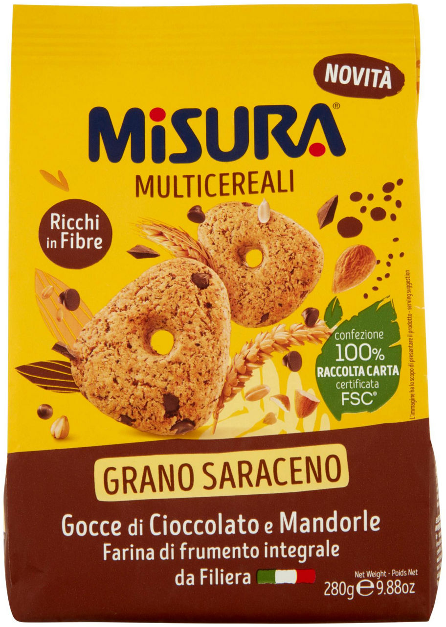 Biscotti Multigrain Grano Saraceno con Gocce di Cioccolato e Mandorle 280 g - 0