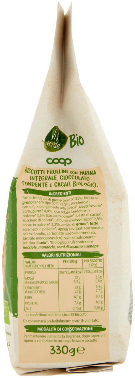 Biscotti frollini con farina integrale cioccolato fondente e cacao bio 330 gr - Immagine 31