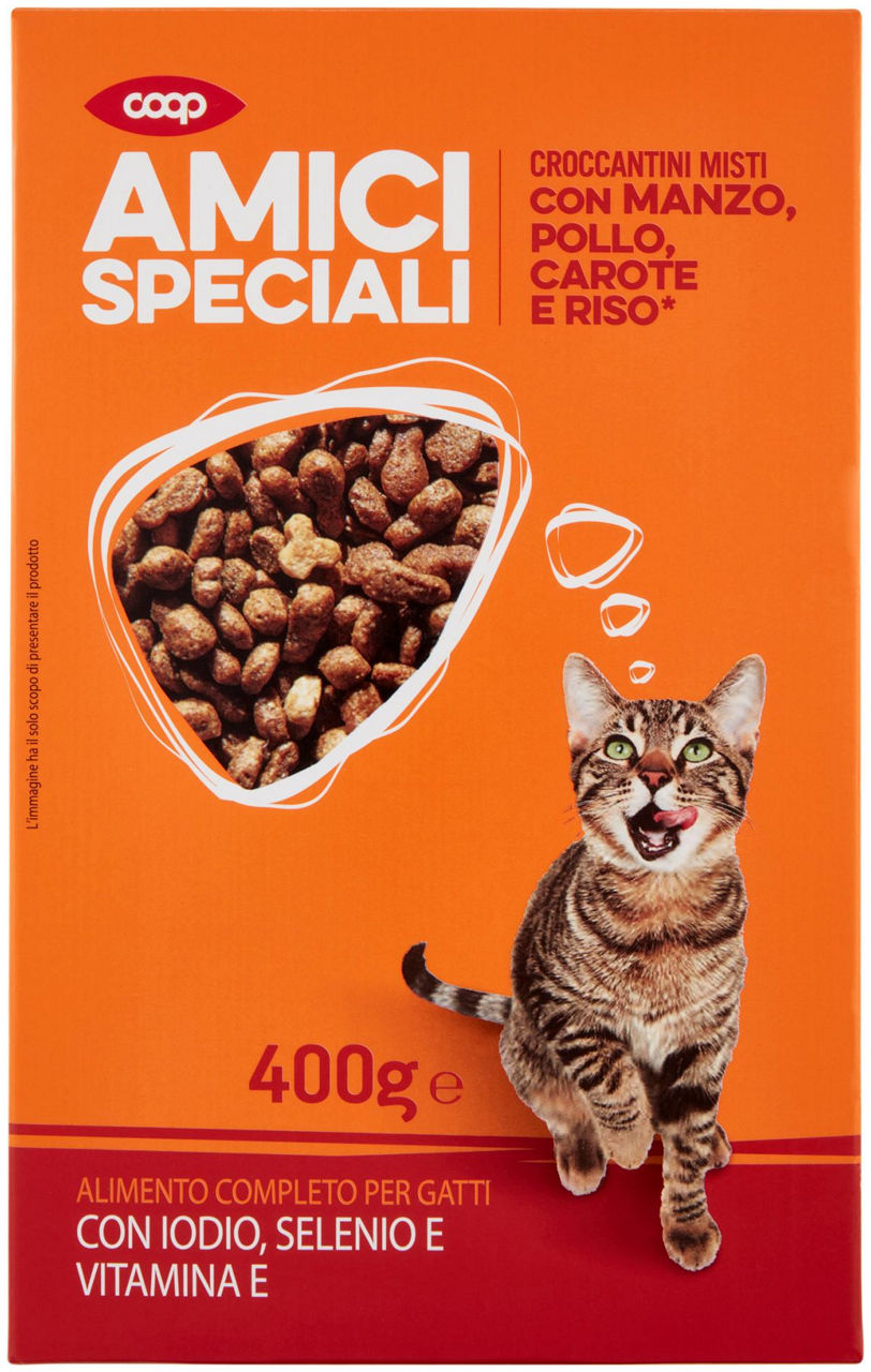 Crocchette per gatti manzo/pollo/carote/riso amici speciali coop scatola g 400