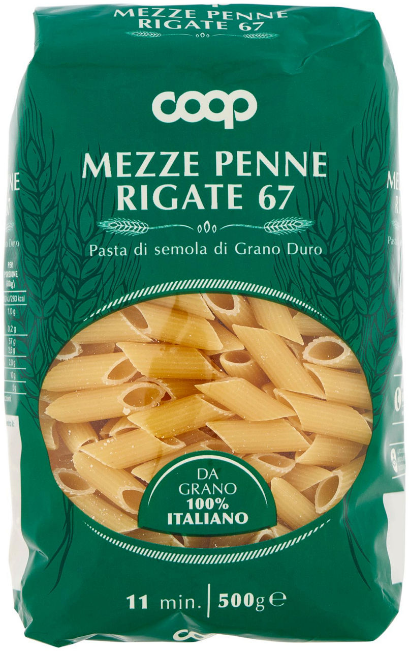 Mezze penne rigate pasta semola n.67 con grano italiano 500 g