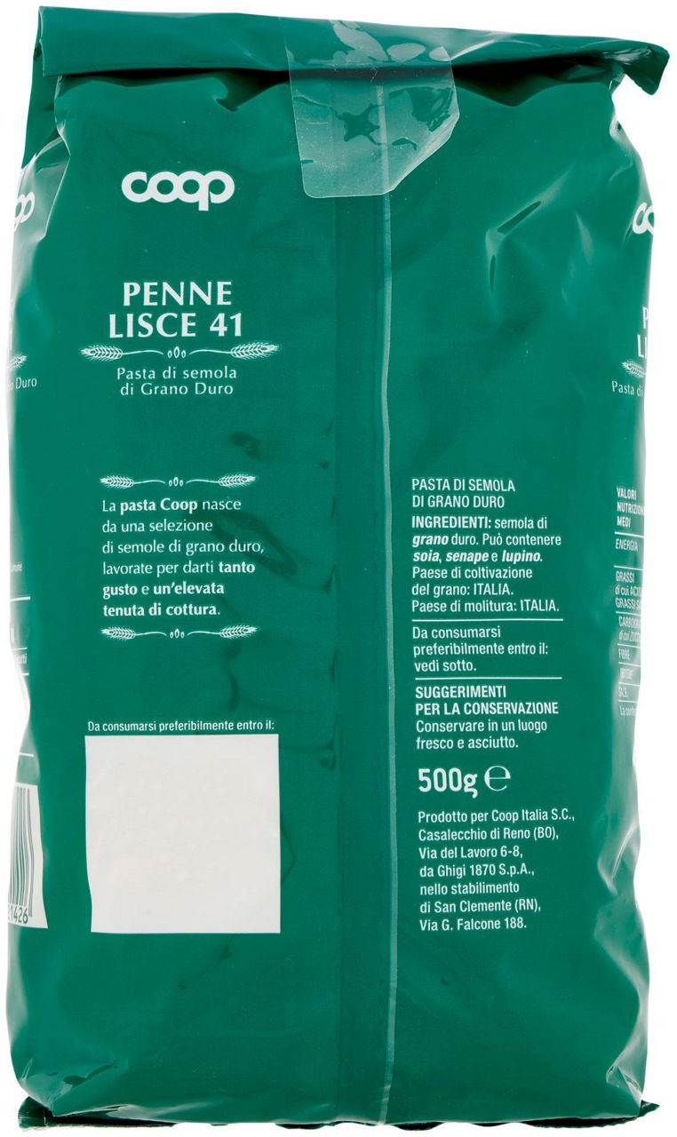 PASTA SEMOLA PENNE LISCE COOP N.41 SACCHETTO G 500 CON GRANO ITALIANO - Immagine 41