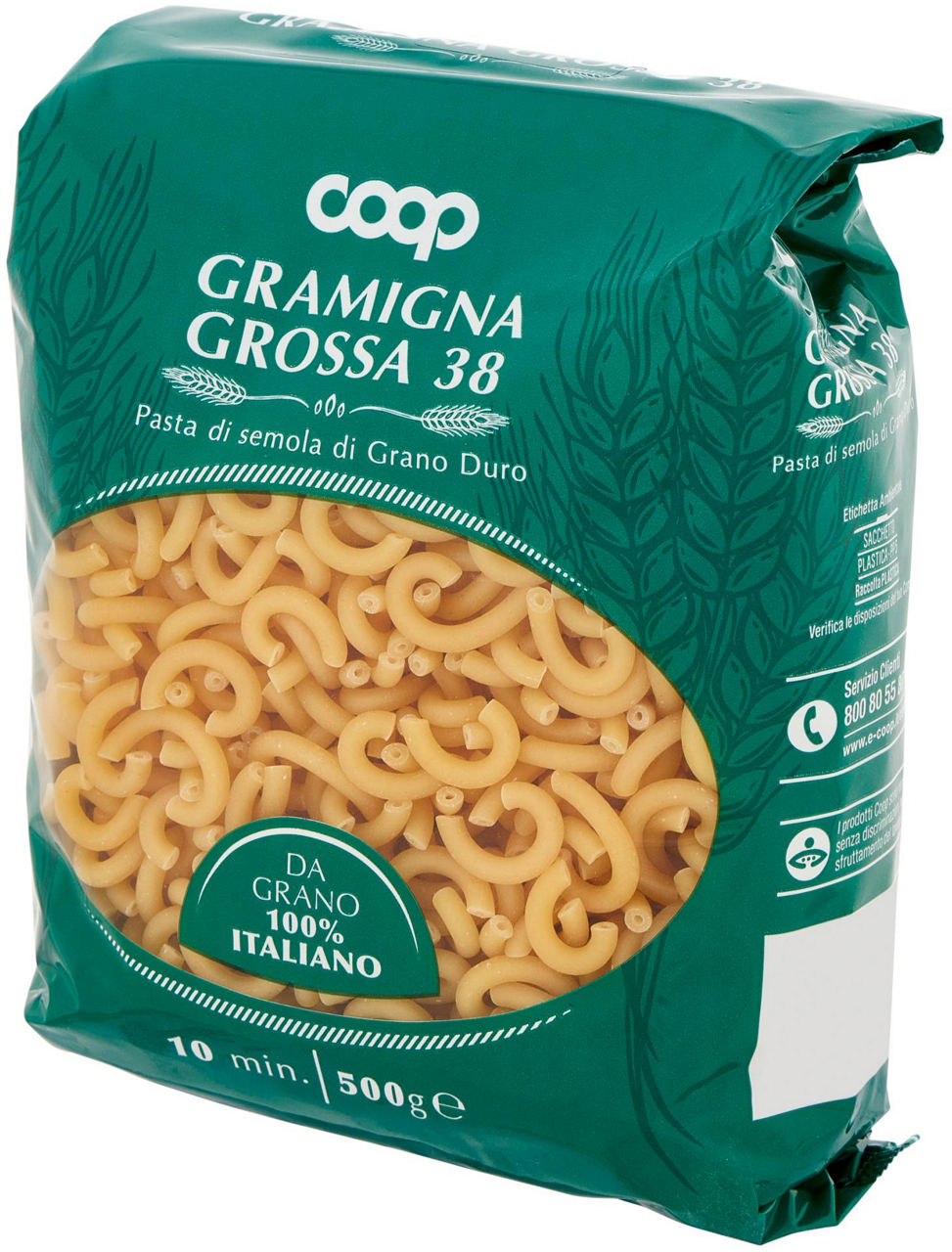 PASTA SEMOLA GRAMIGNA GROSSA N.38 COOP G 500 CON GRANO ITALIANO - Immagine 121