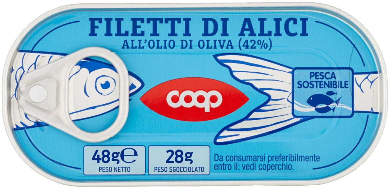 Filetti di alici coop distese olio oliva scatola ap.str. gr.48